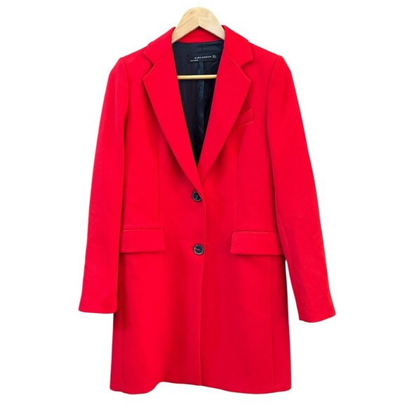 Zara Women's Red Double Button Dress Coat Small Structured Minimalist Design - Picture 1 of 4